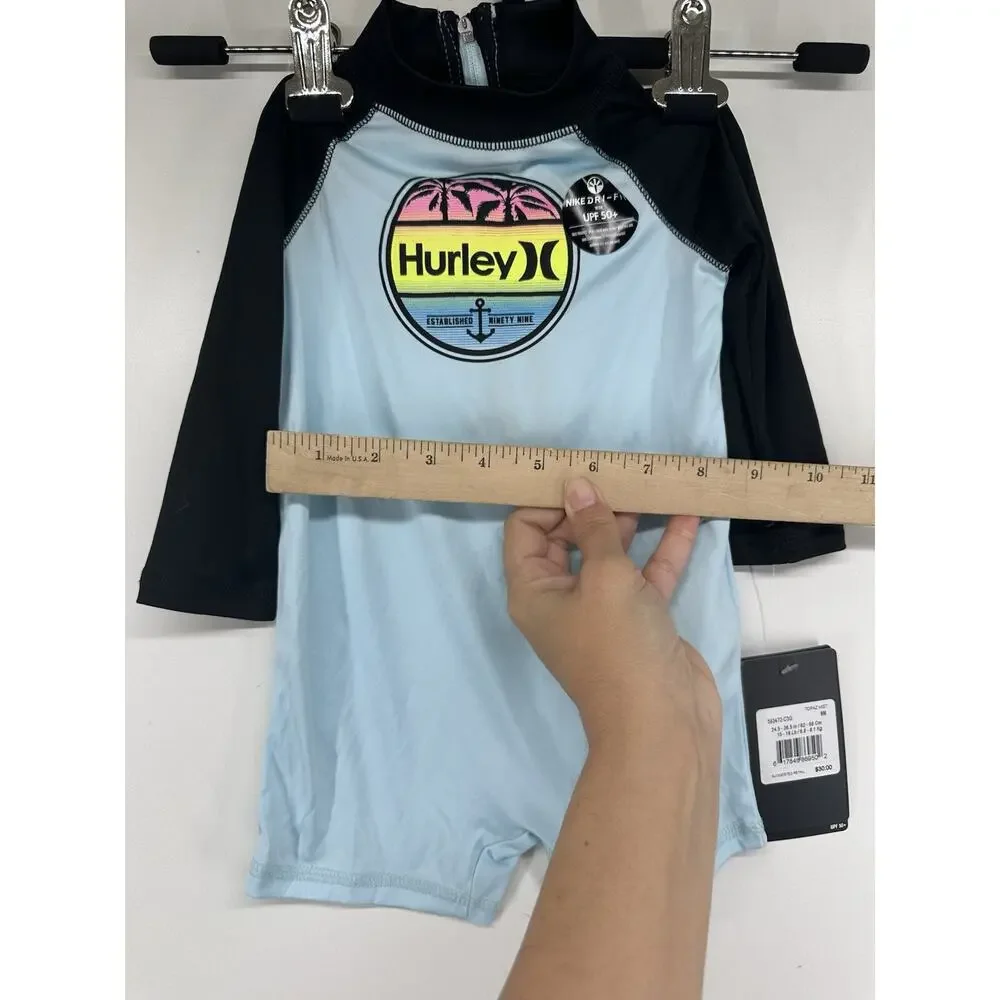 Hurley Nike Dri Fit UPF 50+ OnePiece Rashguard Swimsuit Baby Boy Light Blue‎ 6m